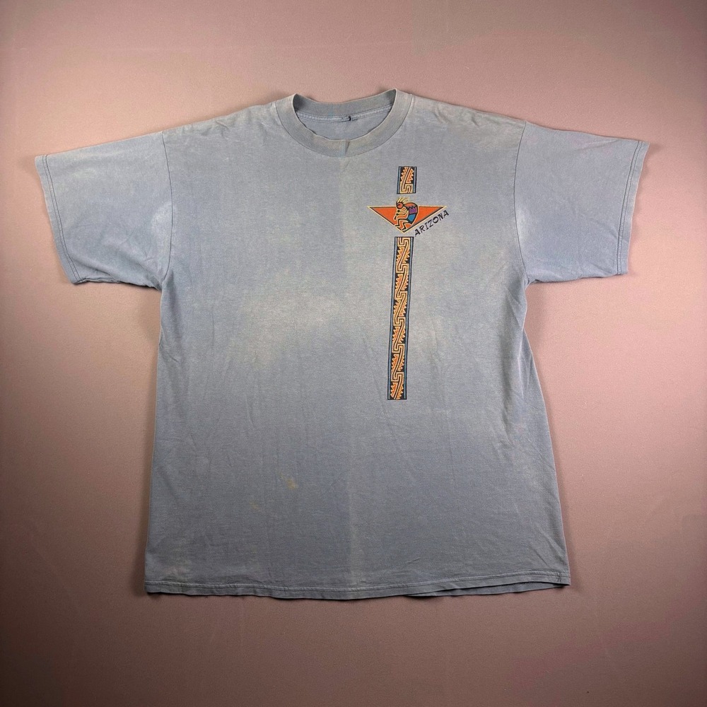 Vintage 90s Arizona Kokopelli Graphic T Shirt Blue Southwest Single Stitch XL